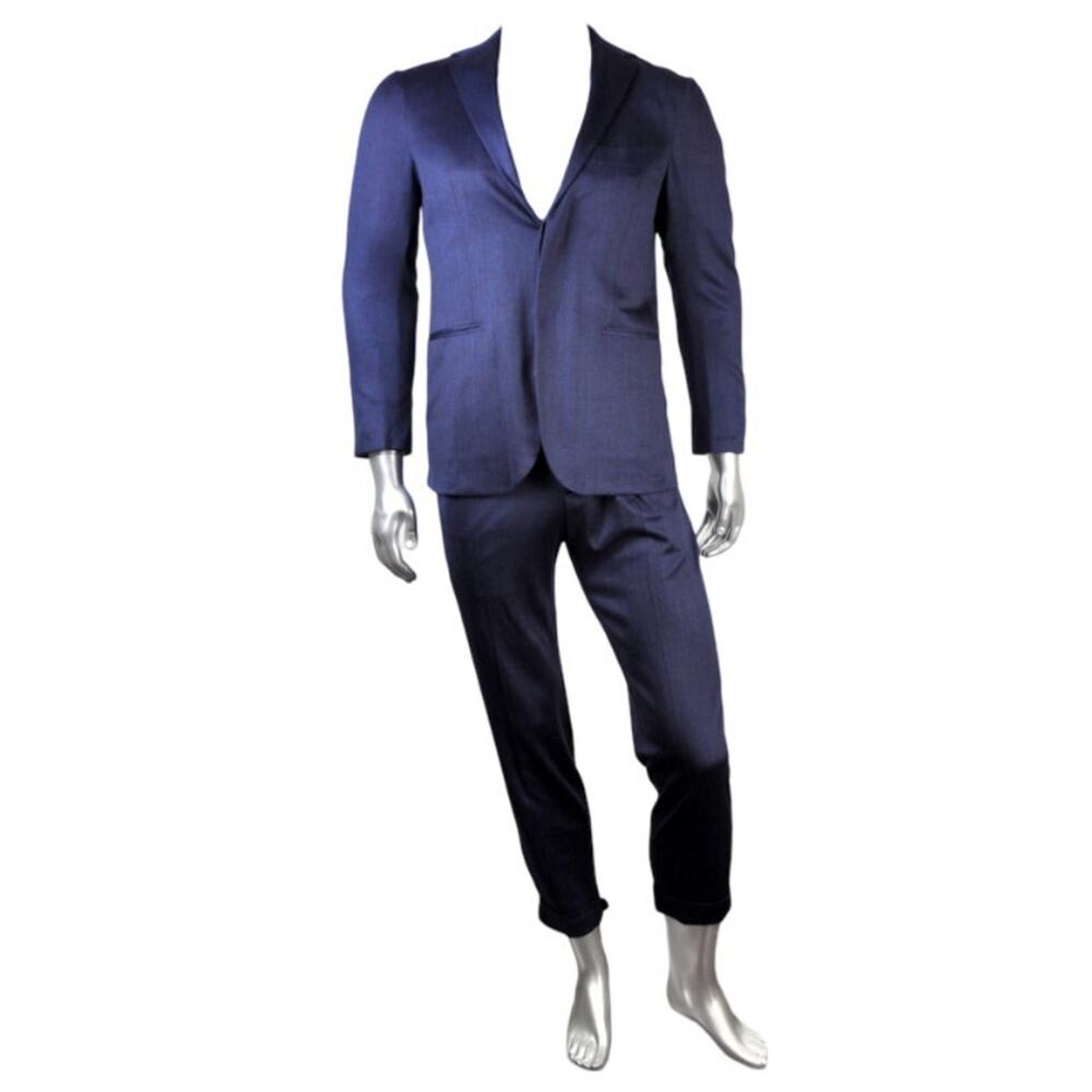 $9,955 NWT Kiton KNT Pin Stripe 100% Wool Navy 2-Button Velvet Suit Size 38 R
